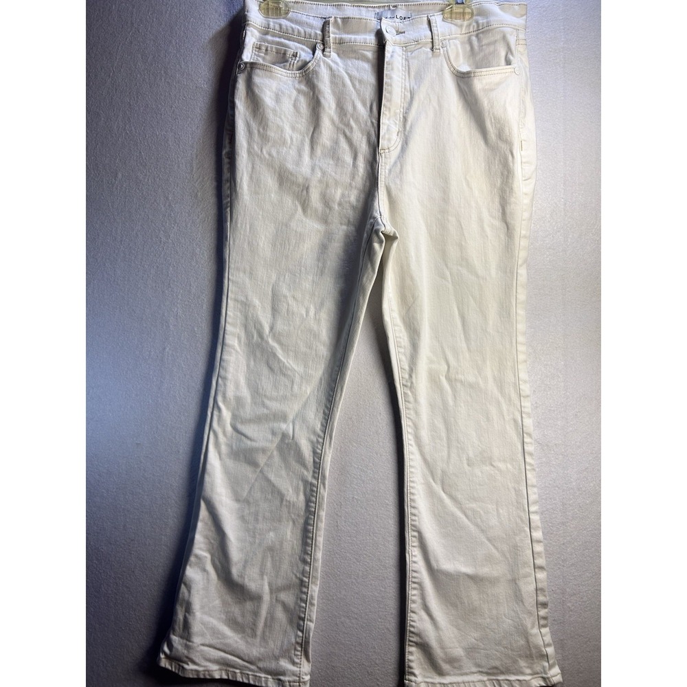 LOFT Women's Cropped White Denim Jeans 5-Pocket Button Zip Pockets 30
